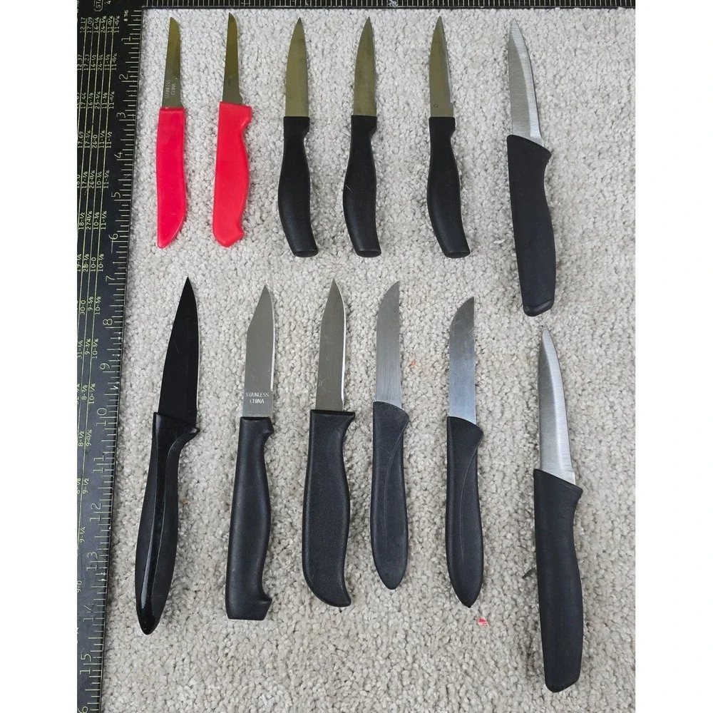 Lot of 12 used Paring Knifes Stainless Steel Assorted Handles